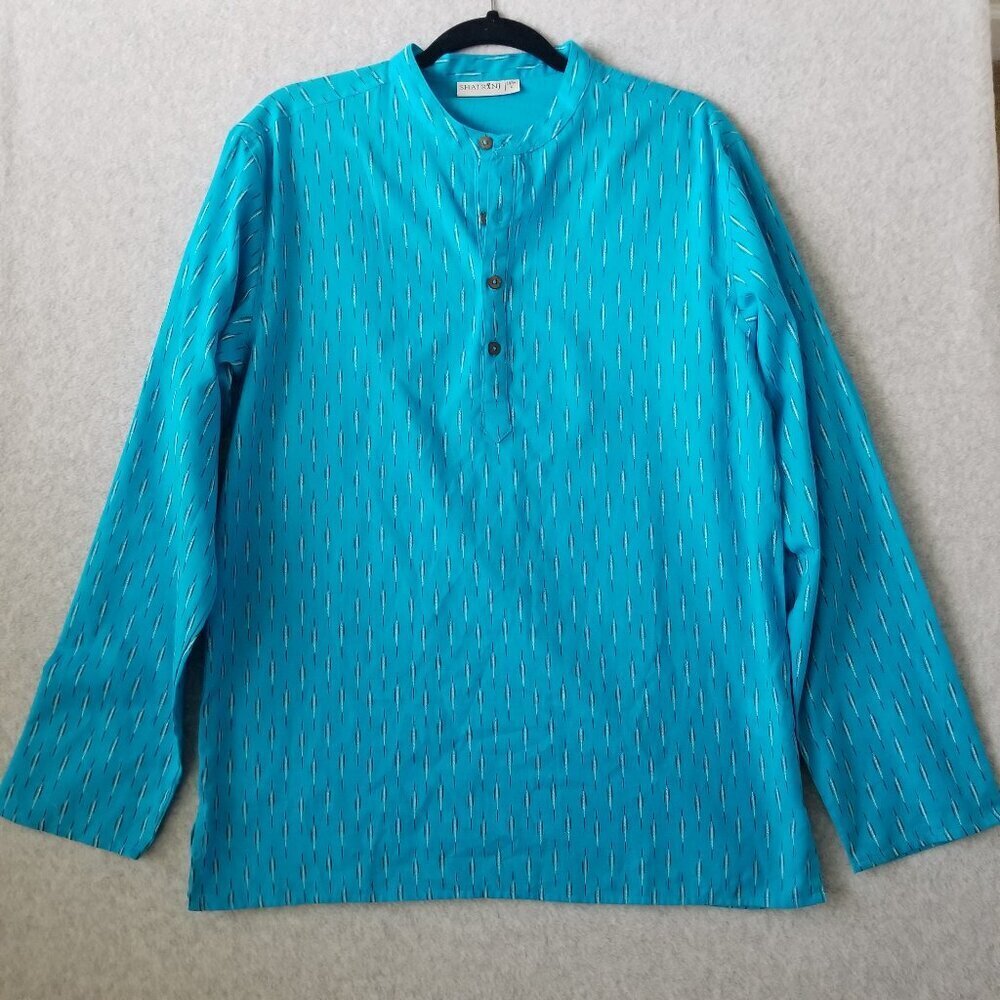 Shatranj Kurta Size L Lightweight Linen Cotton Tunic Top Pullover Abstract Print